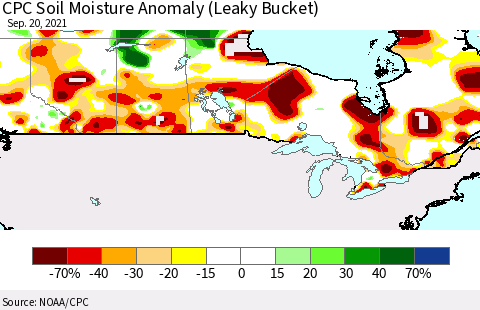 Canada CPC Soil Moisture Anomaly (Leaky Bucket) Thematic Map For 9/16/2021 - 9/20/2021