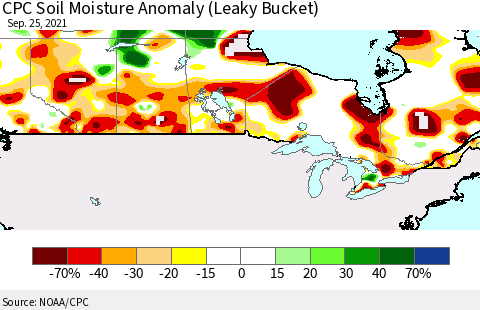 Canada CPC Soil Moisture Anomaly (Leaky Bucket) Thematic Map For 9/21/2021 - 9/25/2021
