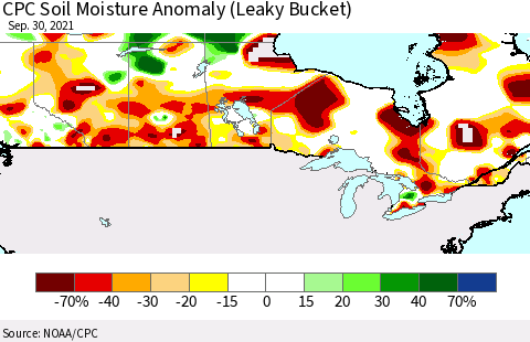Canada CPC Soil Moisture Anomaly (Leaky Bucket) Thematic Map For 9/26/2021 - 9/30/2021