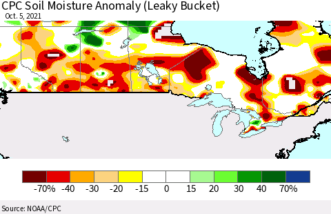 Canada CPC Soil Moisture Anomaly (Leaky Bucket) Thematic Map For 10/1/2021 - 10/5/2021