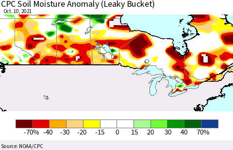 Canada CPC Soil Moisture Anomaly (Leaky Bucket) Thematic Map For 10/6/2021 - 10/10/2021