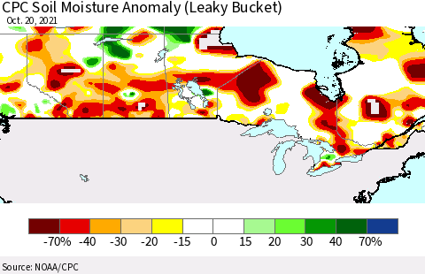 Canada CPC Soil Moisture Anomaly (Leaky Bucket) Thematic Map For 10/16/2021 - 10/20/2021