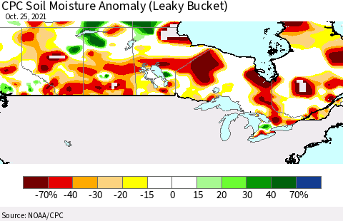 Canada CPC Soil Moisture Anomaly (Leaky Bucket) Thematic Map For 10/21/2021 - 10/25/2021