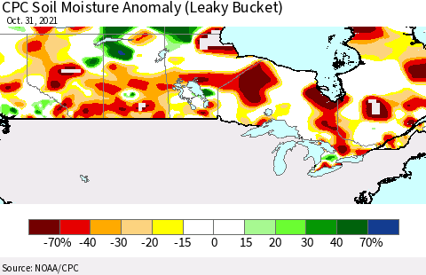 Canada CPC Soil Moisture Anomaly (Leaky Bucket) Thematic Map For 10/26/2021 - 10/31/2021