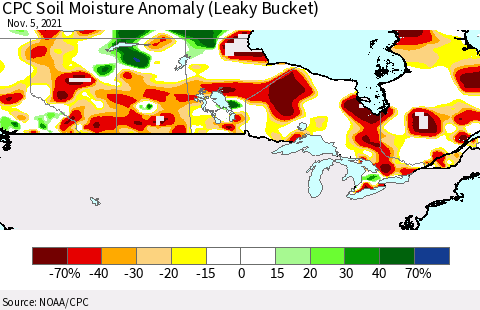 Canada CPC Soil Moisture Anomaly (Leaky Bucket) Thematic Map For 11/1/2021 - 11/5/2021