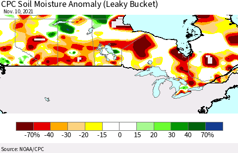 Canada CPC Soil Moisture Anomaly (Leaky Bucket) Thematic Map For 11/6/2021 - 11/10/2021