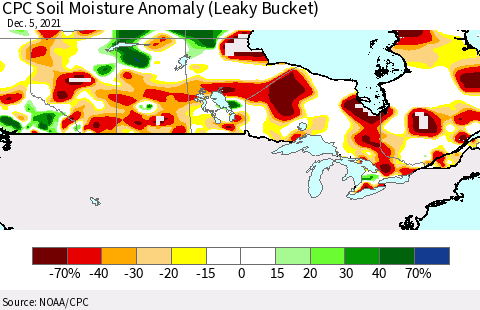 Canada CPC Soil Moisture Anomaly (Leaky Bucket) Thematic Map For 12/1/2021 - 12/5/2021