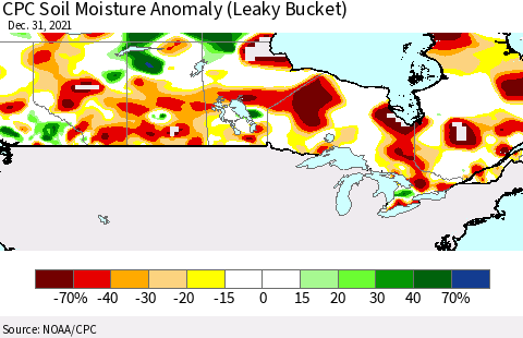 Canada CPC Soil Moisture Anomaly (Leaky Bucket) Thematic Map For 12/26/2021 - 12/31/2021