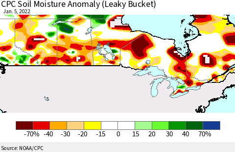 Canada CPC Soil Moisture Anomaly (Leaky Bucket) Thematic Map For 1/1/2022 - 1/5/2022