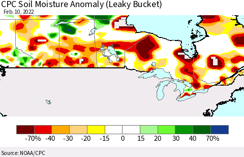 Canada CPC Soil Moisture Anomaly (Leaky Bucket) Thematic Map For 2/6/2022 - 2/10/2022