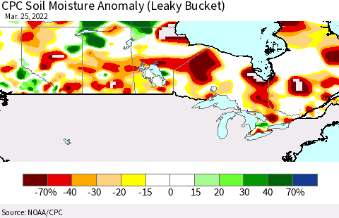 Canada CPC Soil Moisture Anomaly (Leaky Bucket) Thematic Map For 3/21/2022 - 3/25/2022