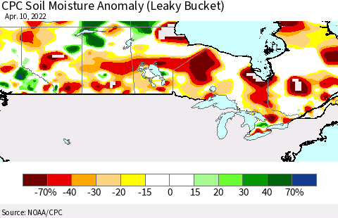 Canada CPC Soil Moisture Anomaly (Leaky Bucket) Thematic Map For 4/6/2022 - 4/10/2022