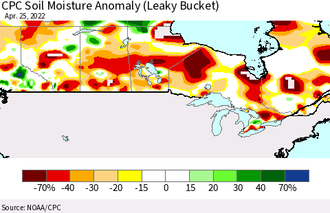 Canada CPC Soil Moisture Anomaly (Leaky Bucket) Thematic Map For 4/21/2022 - 4/25/2022