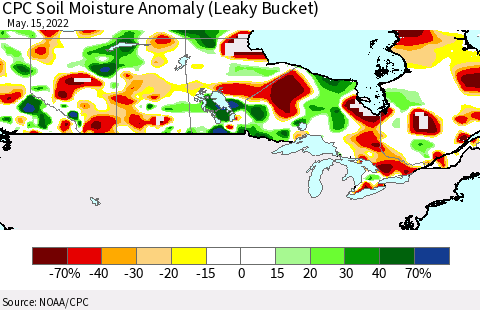 Canada CPC Soil Moisture Anomaly (Leaky Bucket) Thematic Map For 5/11/2022 - 5/15/2022