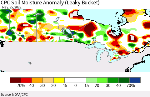 Canada CPC Soil Moisture Anomaly (Leaky Bucket) Thematic Map For 5/21/2022 - 5/25/2022