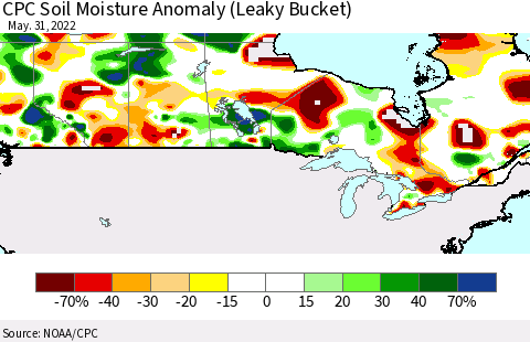 Canada CPC Soil Moisture Anomaly (Leaky Bucket) Thematic Map For 5/26/2022 - 5/31/2022