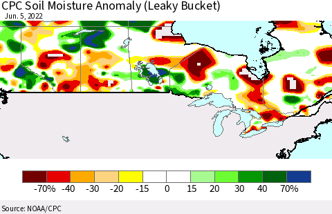Canada CPC Soil Moisture Anomaly (Leaky Bucket) Thematic Map For 6/1/2022 - 6/5/2022