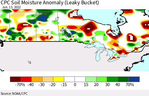 Canada CPC Soil Moisture Anomaly (Leaky Bucket) Thematic Map For 6/11/2022 - 6/15/2022