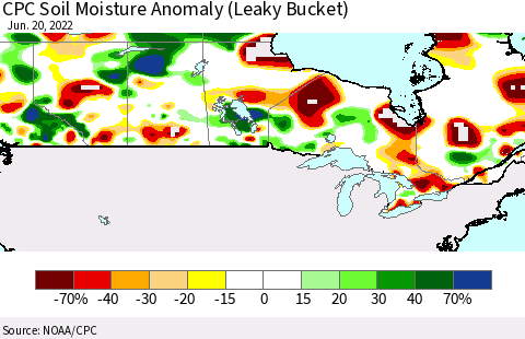Canada CPC Soil Moisture Anomaly (Leaky Bucket) Thematic Map For 6/16/2022 - 6/20/2022