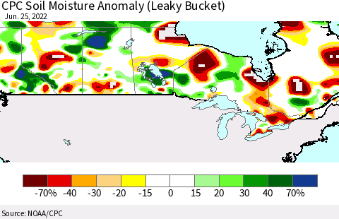 Canada CPC Soil Moisture Anomaly (Leaky Bucket) Thematic Map For 6/21/2022 - 6/25/2022