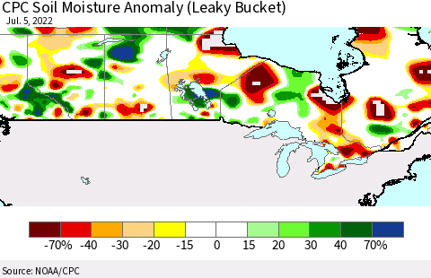Canada CPC Soil Moisture Anomaly (Leaky Bucket) Thematic Map For 7/1/2022 - 7/5/2022