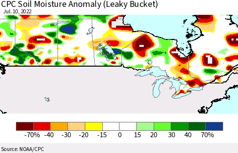 Canada CPC Soil Moisture Anomaly (Leaky Bucket) Thematic Map For 7/6/2022 - 7/10/2022
