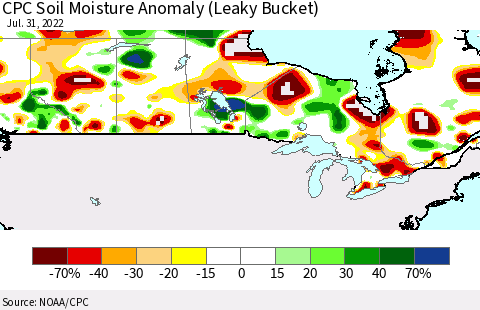 Canada CPC Soil Moisture Anomaly (Leaky Bucket) Thematic Map For 7/26/2022 - 7/31/2022