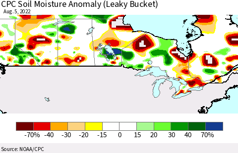Canada CPC Soil Moisture Anomaly (Leaky Bucket) Thematic Map For 8/1/2022 - 8/5/2022