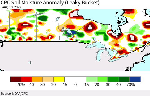 Canada CPC Soil Moisture Anomaly (Leaky Bucket) Thematic Map For 8/6/2022 - 8/10/2022