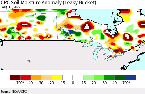 Canada CPC Soil Moisture Anomaly (Leaky Bucket) Thematic Map For 8/11/2022 - 8/15/2022