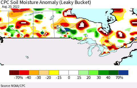 Canada CPC Soil Moisture Anomaly (Leaky Bucket) Thematic Map For 8/16/2022 - 8/20/2022