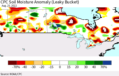 Canada CPC Soil Moisture Anomaly (Leaky Bucket) Thematic Map For 8/21/2022 - 8/25/2022