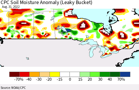 Canada CPC Soil Moisture Anomaly (Leaky Bucket) Thematic Map For 8/26/2022 - 8/31/2022