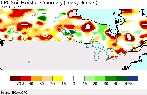 Canada CPC Soil Moisture Anomaly (Leaky Bucket) Thematic Map For 9/6/2022 - 9/10/2022
