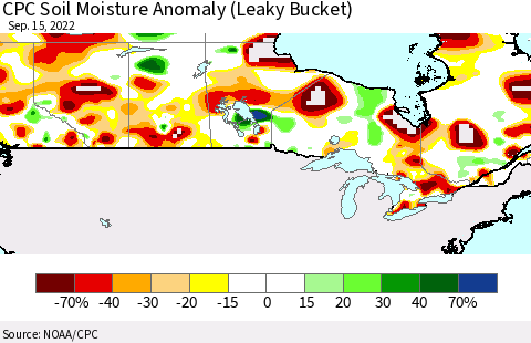 Canada CPC Soil Moisture Anomaly (Leaky Bucket) Thematic Map For 9/11/2022 - 9/15/2022