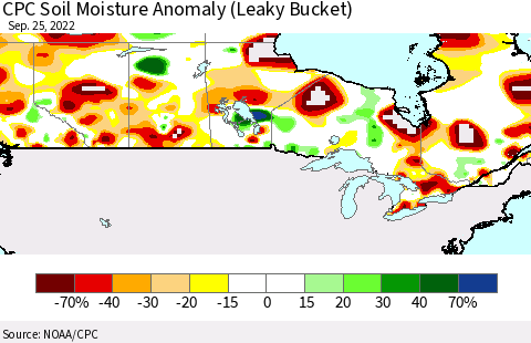 Canada CPC Soil Moisture Anomaly (Leaky Bucket) Thematic Map For 9/21/2022 - 9/25/2022