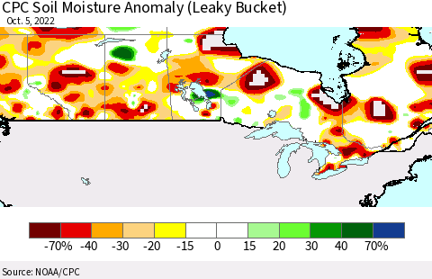Canada CPC Soil Moisture Anomaly (Leaky Bucket) Thematic Map For 10/1/2022 - 10/5/2022