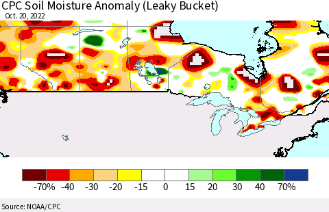 Canada CPC Soil Moisture Anomaly (Leaky Bucket) Thematic Map For 10/16/2022 - 10/20/2022