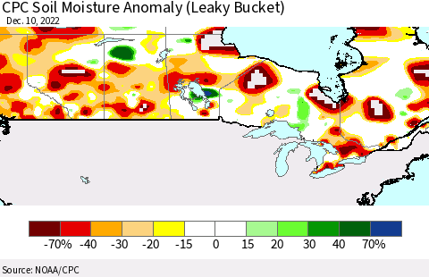 Canada CPC Soil Moisture Anomaly (Leaky Bucket) Thematic Map For 12/6/2022 - 12/10/2022