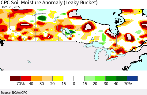 Canada CPC Soil Moisture Anomaly (Leaky Bucket) Thematic Map For 12/21/2022 - 12/25/2022