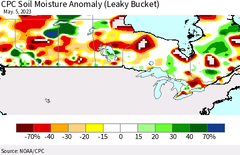 Canada CPC Soil Moisture Anomaly (Leaky Bucket) Thematic Map For 5/1/2023 - 5/5/2023