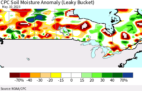 Canada CPC Soil Moisture Anomaly (Leaky Bucket) Thematic Map For 5/6/2023 - 5/10/2023