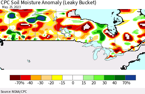 Canada CPC Soil Moisture Anomaly (Leaky Bucket) Thematic Map For 5/21/2023 - 5/25/2023
