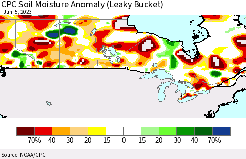 Canada CPC Soil Moisture Anomaly (Leaky Bucket) Thematic Map For 6/1/2023 - 6/5/2023