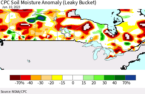 Canada CPC Soil Moisture Anomaly (Leaky Bucket) Thematic Map For 6/6/2023 - 6/10/2023