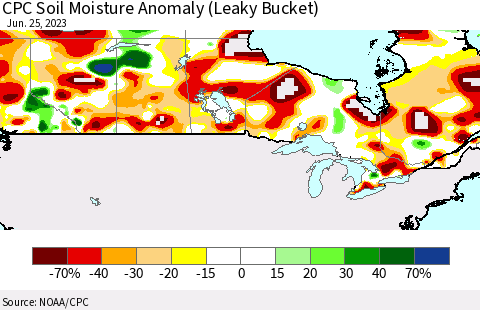 Canada CPC Soil Moisture Anomaly (Leaky Bucket) Thematic Map For 6/21/2023 - 6/25/2023