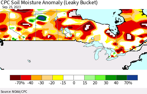 Canada CPC Soil Moisture Anomaly (Leaky Bucket) Thematic Map For 9/21/2023 - 9/25/2023