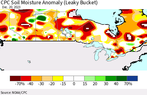 Canada CPC Soil Moisture Anomaly (Leaky Bucket) Thematic Map For 12/16/2023 - 12/20/2023