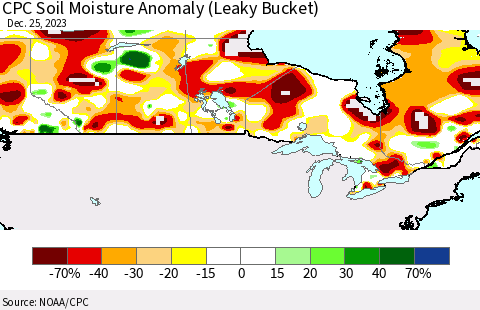 Canada CPC Soil Moisture Anomaly (Leaky Bucket) Thematic Map For 12/21/2023 - 12/25/2023