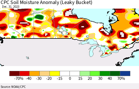 Canada CPC Soil Moisture Anomaly (Leaky Bucket) Thematic Map For 12/26/2023 - 12/31/2023